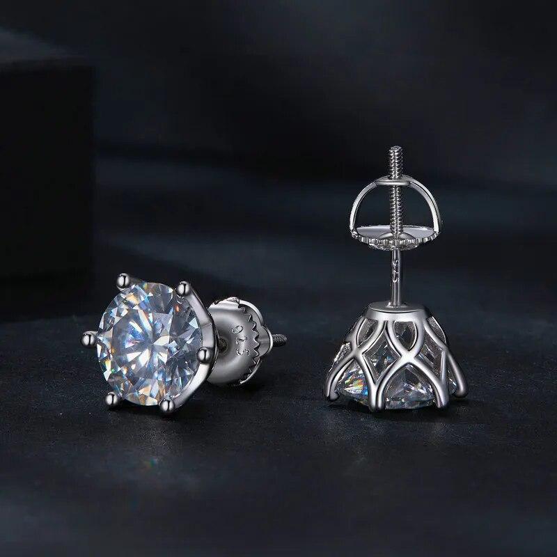 D Culoare 2CT VVS1 EX Cercei Stud Moissanite S925 Cercei placați cu platină cu diamante de laborator tăiate rotund pentru femei nuntă