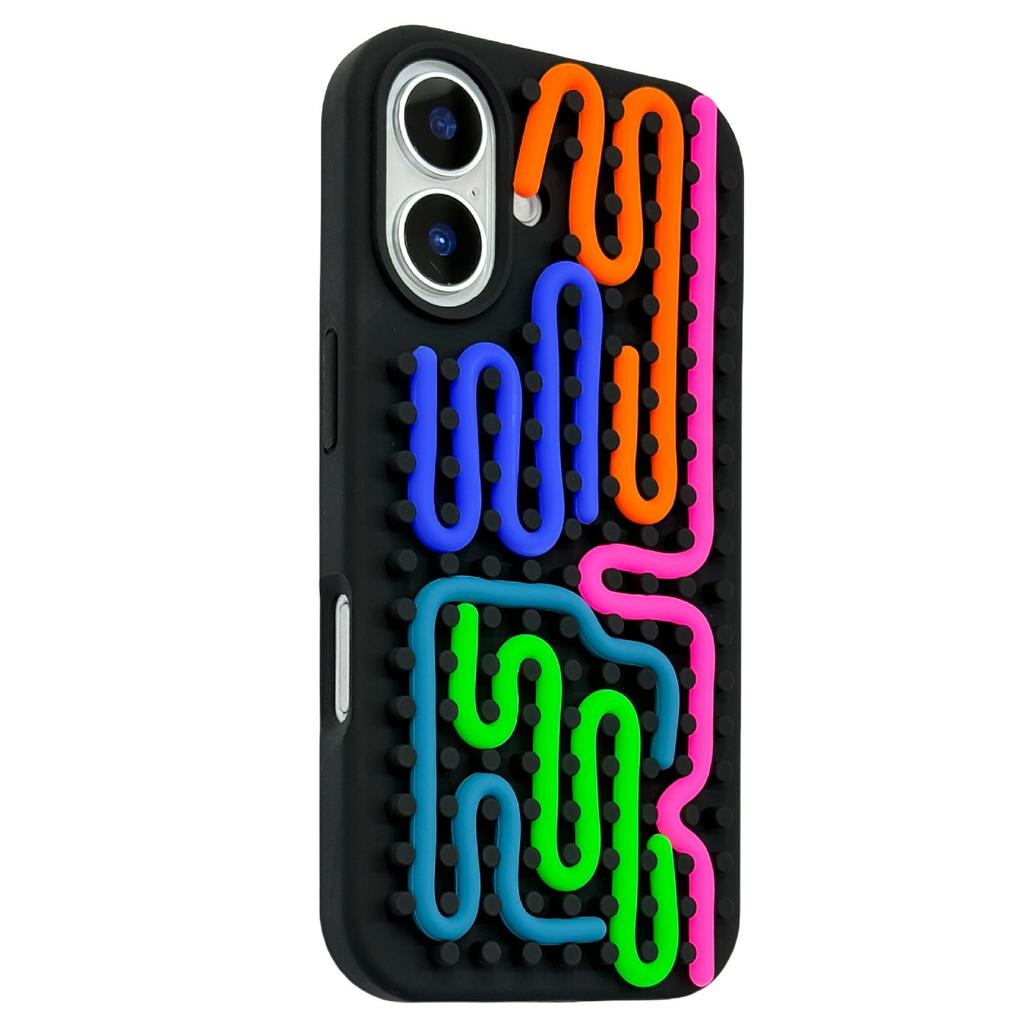 Für iPhone 16 Hülle 3D Stressabbau DIY Bunte Leiste Silikon+PC Handyhülle Punkte Design