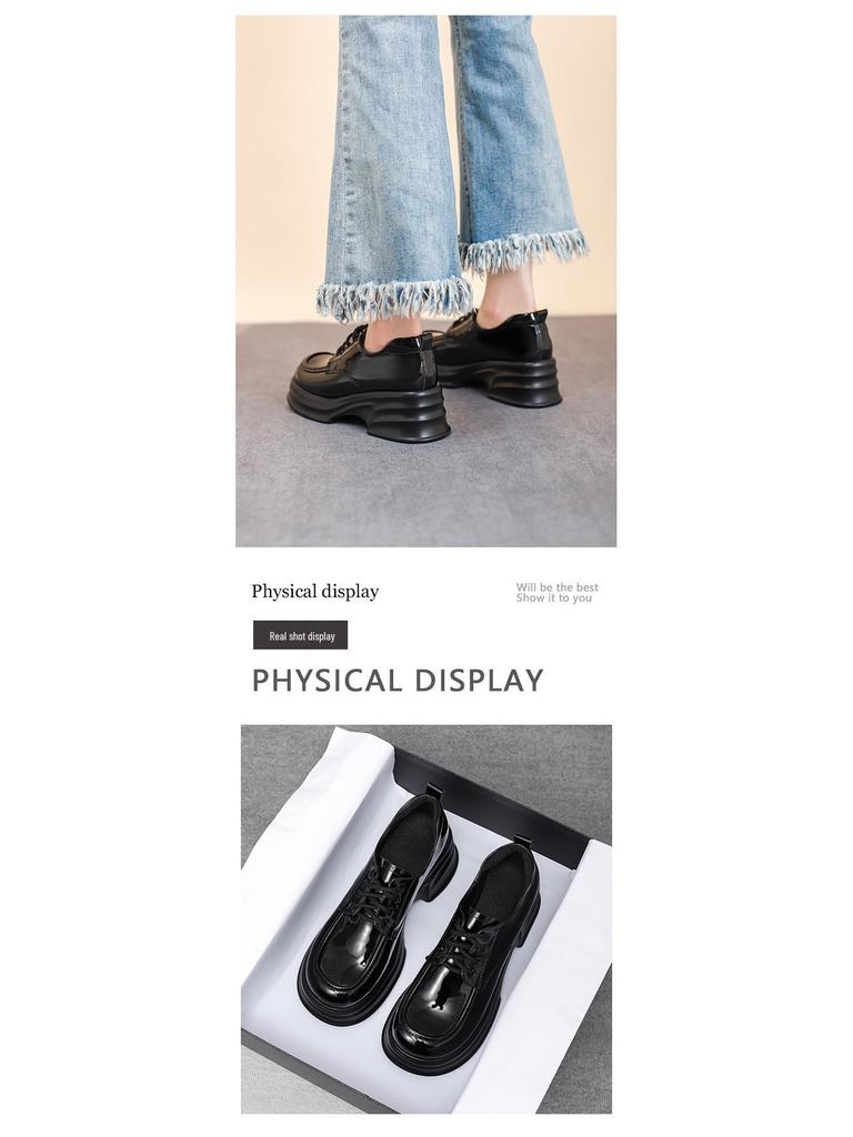 2025 Autumn Women's British Style Patent Leather Platform Loafers with High Heels