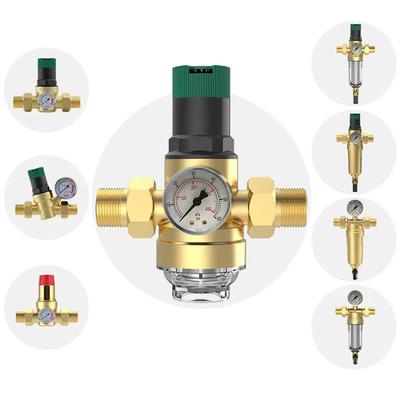 Régulateur de Pression en Laiton 3/4 Pouce, Vanne de Réduction DN20 avec Manomètre & Filtre, Réglable pour Usage Domestique & Industriel