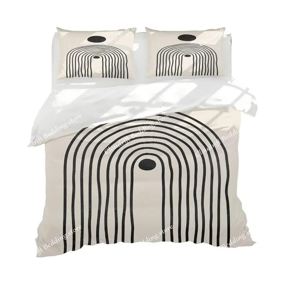 Középszázad Modern Paplanhuzat Szett King Méretű Absztrakt Geometriai Egyensúly Formák Szivárvány Nap Körök Boho Paplanhuzat Ágynemű Szettek 70x133cm 2pcs