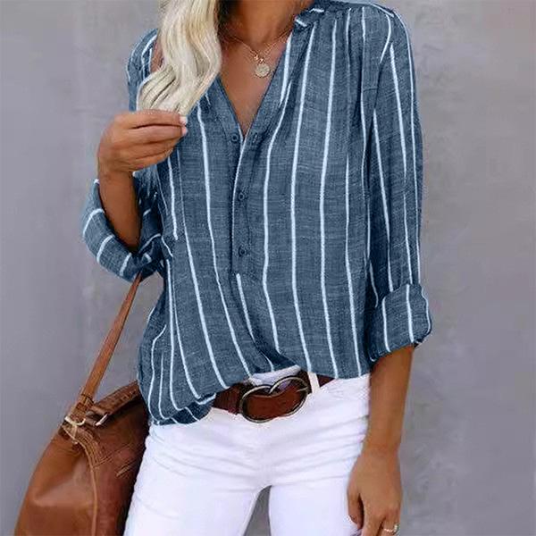 Womens Loose Fit Casual Striped Print Shirt Long Sleeve Button Down Blouse Lightweight Relaxed Tunic Top for Daily Wear XXXXXL