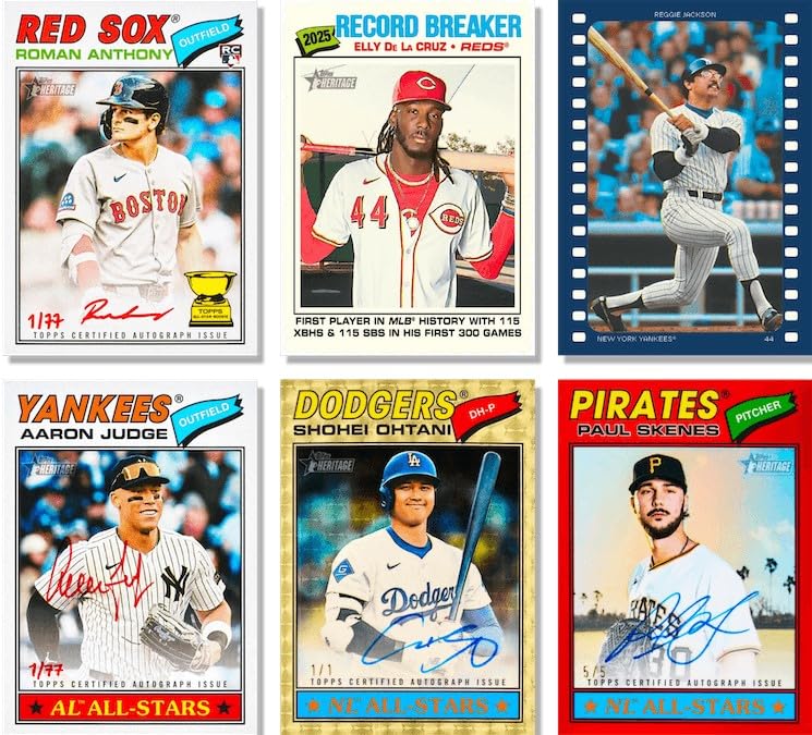 2026 Topps Heritage Baseball Series Value Blaster exclusive dark green and pink sparkle parallel cards and a chance to get artifacts and 64-card Box