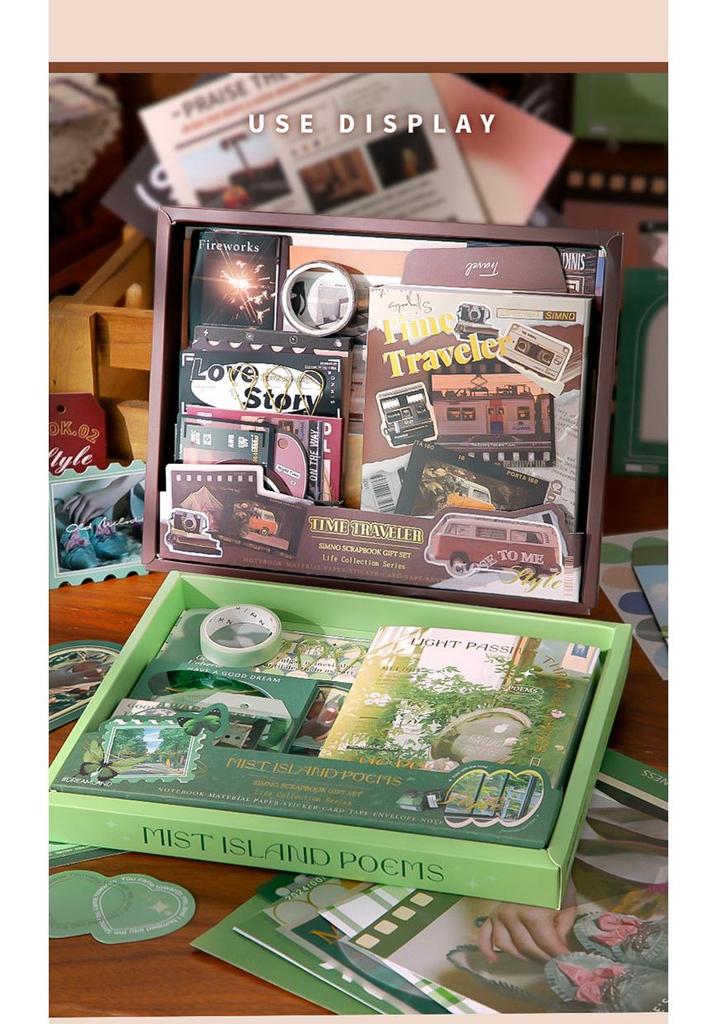 Tijdreiziger Bullet Journal Cadeauset: A6 Ruitjesboek met Artistiek Retro Design - Warm Seizoen Collectie