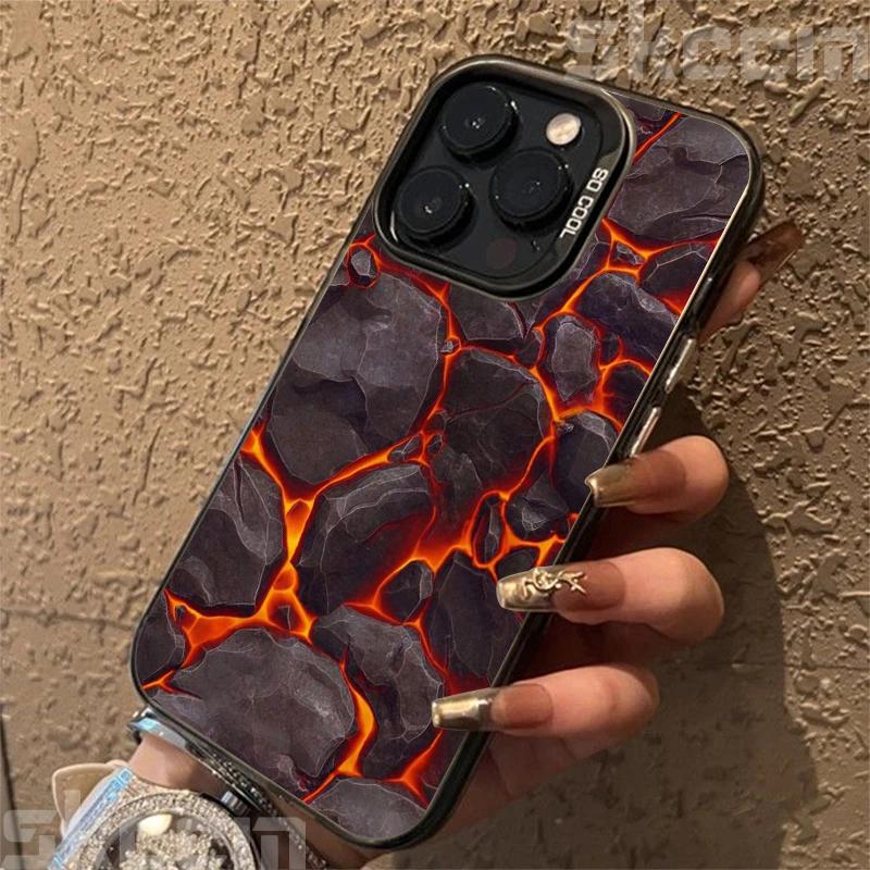 Creative Volcanic Magma Electroplate Silver IMD Case For iPhone 16 15 14 Pro Max Plus 11 12 13 Pro 7 8 Plus X XS XR Hard Cover