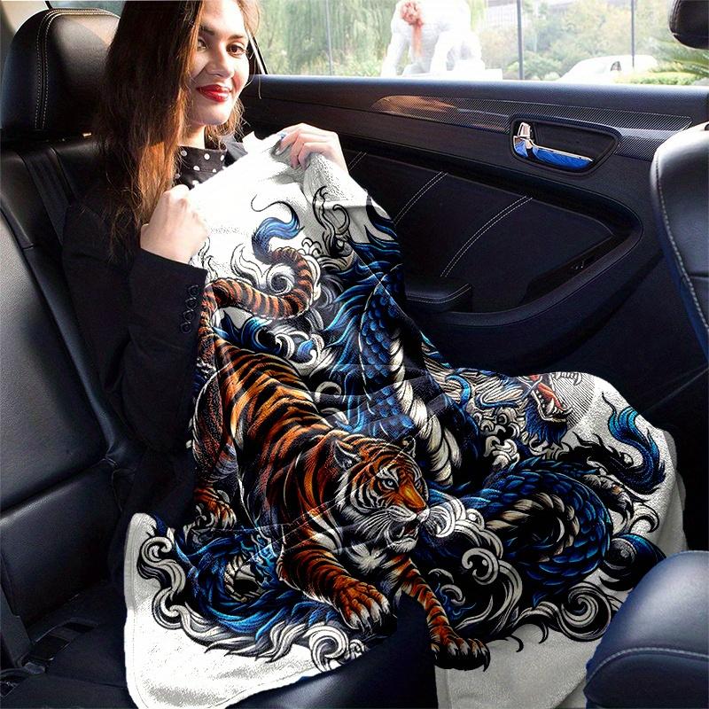 1 szt. Koc Niebieski Smok vs Tygrys Miękki koc do dekoracji pokoju, Idealny prezent, Salon, Podróż, Kemping, Kocy do samochodu