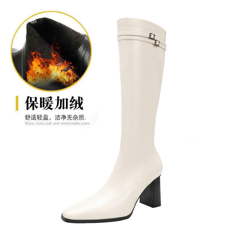 

Женские сапоги на высоком каблуке 2025 новые осенне-зимние остроносые модные сапоги на высоком каблуке тонкие, толстый каблук, но кожаные сапоги до колена 40