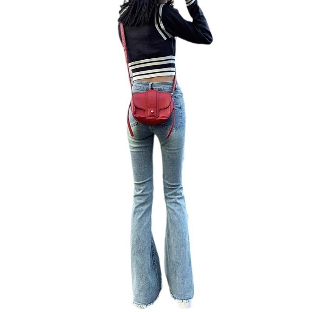 Personalized splicing micro-pull jeans women's spring and autumn new high-waisted slim-fitting and thin versatile horseshoe flared pants