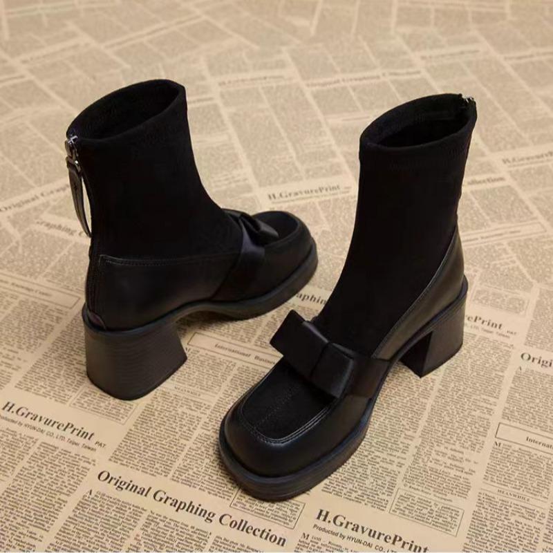 Fashion 2024 Bow Suede Women's Ankle Boots High Heel Square Toe Fashion Boots Women's Trendy Winter New High Heel Boots