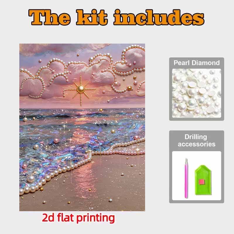 DIY Sunset Beach Pearl Diamond Art Kits Without Frame 30x40cm Gem Art Diamond Painting Kits for Adults/Beginners Gift Idea Home Wall Decor