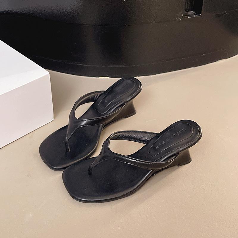 Fashion Fashion Clip Toe Wedges Slippers for Women Summer New Slip on Square Toe High Heels Flip Flops Ladies Sandals Sandalia Feminina