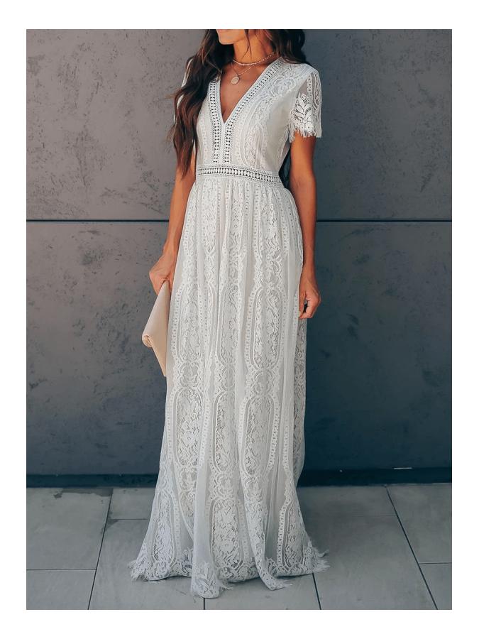 European & American Lace V-neck Short Sleeve Dress