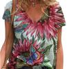 Fashion Spring  Multicolored Print Blouses Short Sleeved V-Neck T Shirts Casual