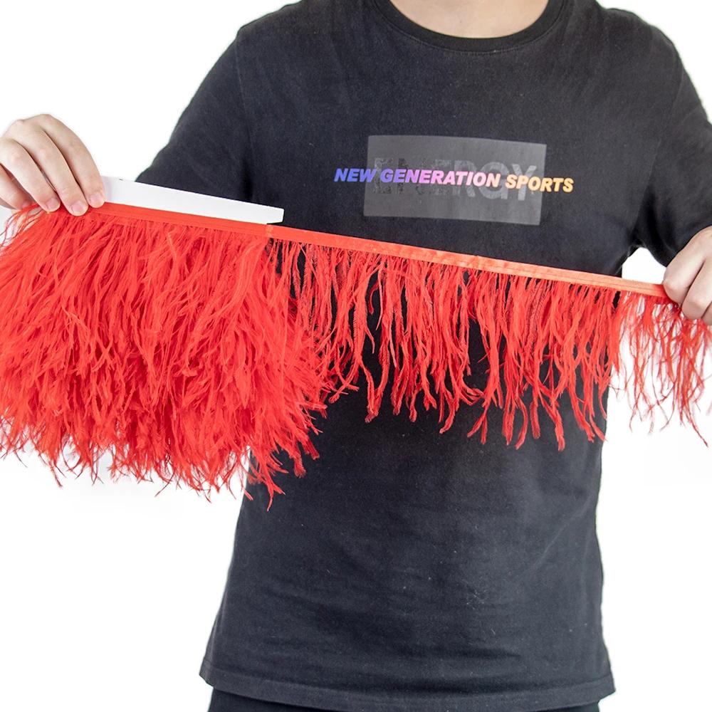 Feather1Meter Dyed Ostrich Feathers Trim Ribbon 8-10cm 10-15cm Feather Fringe for Crafts Wedding Dress Clothing Selvage Accessories