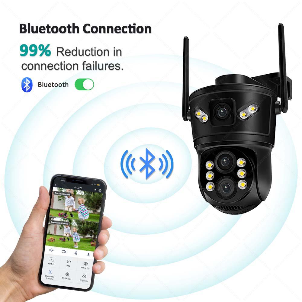 12MP 6K WiFi IP 10X Zoom Three Lens Outdoor PTZ Camera Auto Tracking 4K Video Surveillance Security Protection