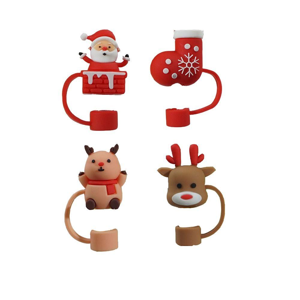Christmas Gift Silicone Straw Plug Cute Dustproof Cover Leak Stopper Drinking Straw Cap
