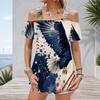 Plus Size Women Cold Shoulder Flutter Sleeve T Shirt Colorful Rainbow Heart Star Print Short Sleeve Top