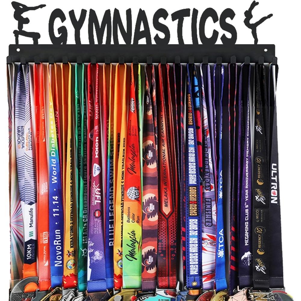 Svart Stålmedaljhållare Väggmonterad Sportprisställ Stadig Järnkrok för Tävlingslöpare Atlet Rymmer Över 60 Medaljer Enkel Installation