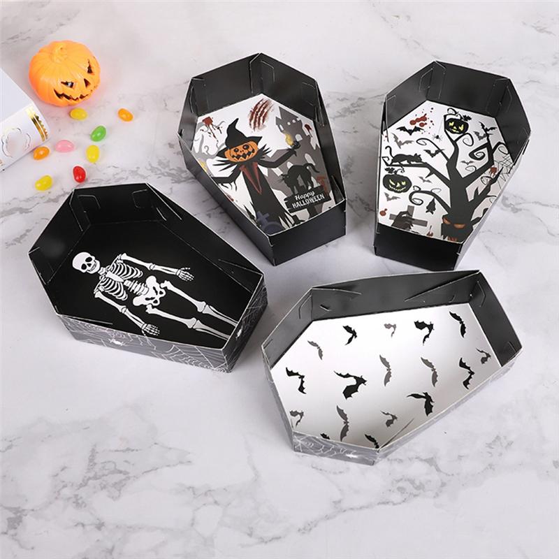 A95I-Halloween Party Decor Supplies Trick Or Treat Halloween Food Serving Trays Horror Coffin Snack Cookie Gift Boxes