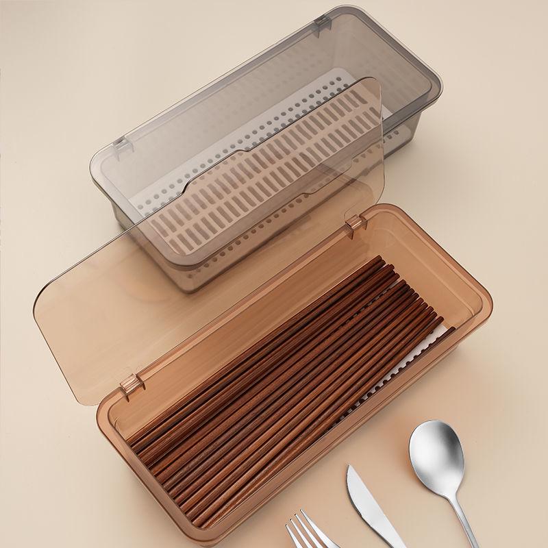 Chopstick and Spoon Storage Box with Lid - Dustproof, Quick-Dry Kitchen Basket Gray Chopstick Holder