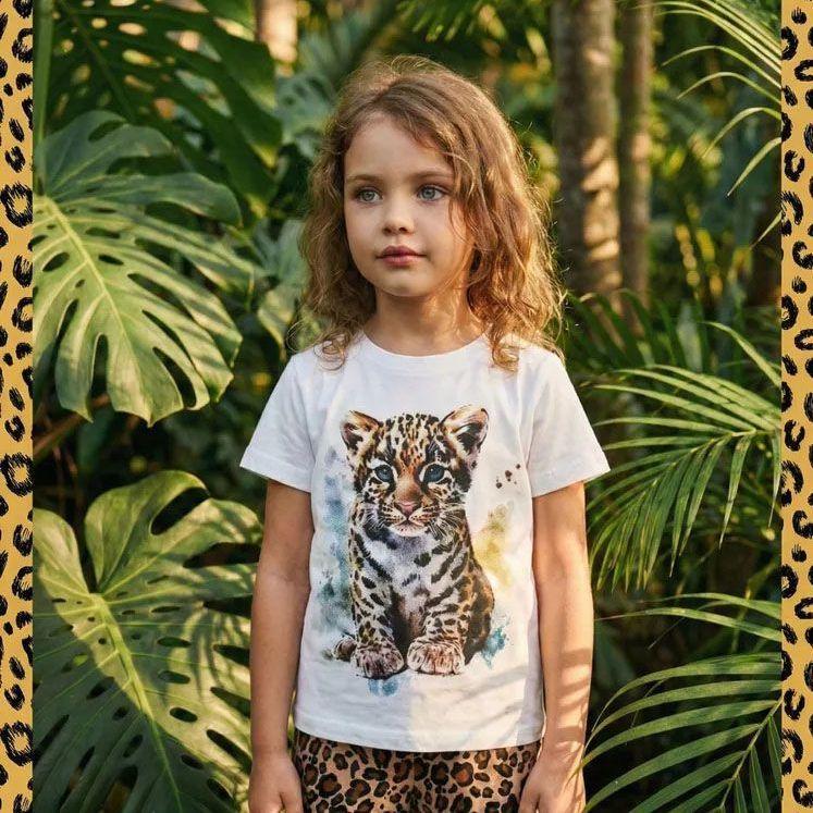 Kids Cartoon Leopard Summer Short Sleeve Cotton T-Shirt 100 cm