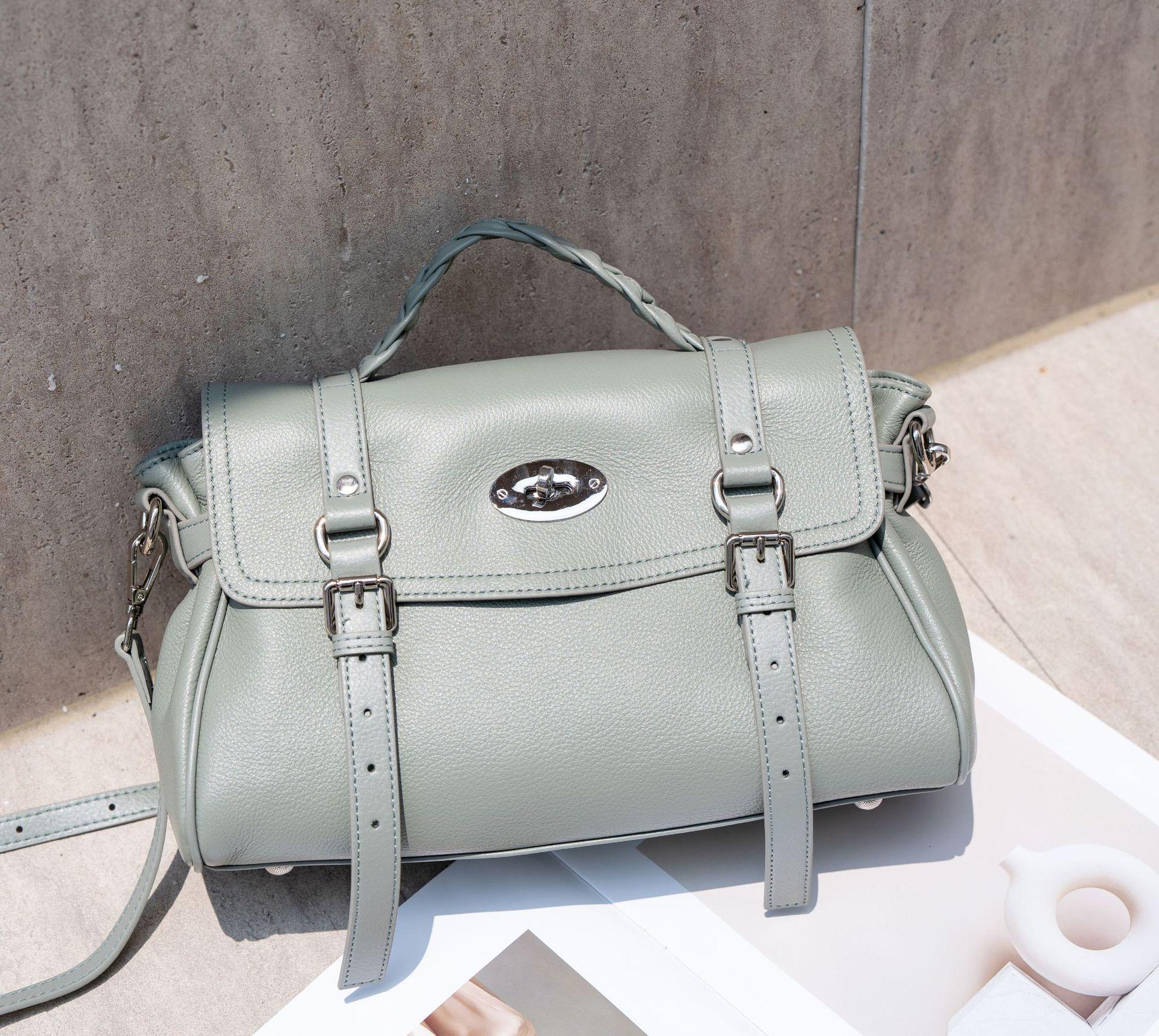 First Layer Cowhide Shoulder Women S Bag Large Capacity Messenger Tote Bag Mommy Bag Fashionable Simple Shopping Bag