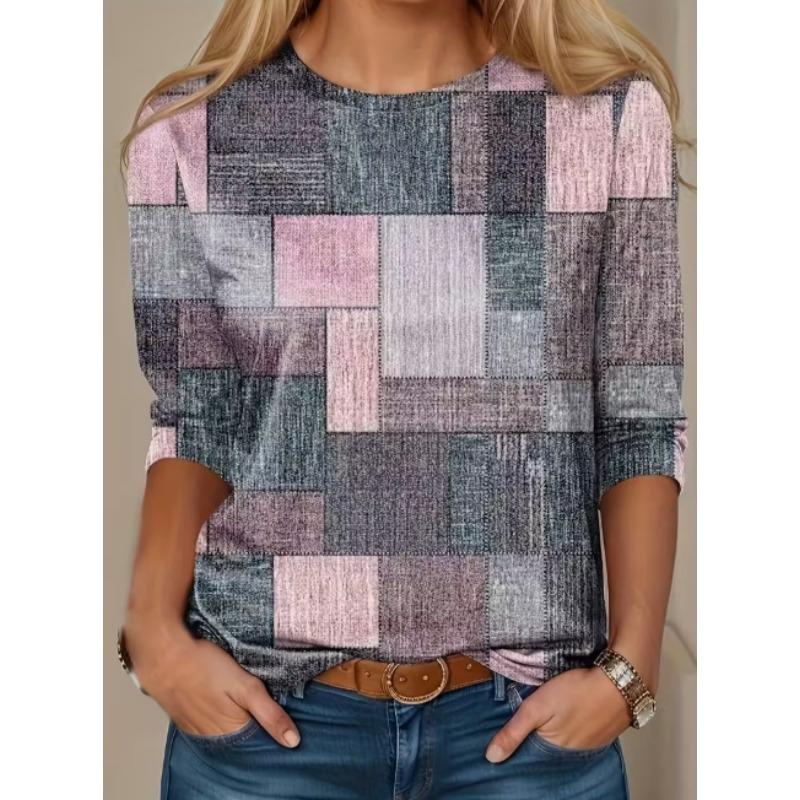 Camiseta de Otoño para Mujer de Manga Larga Estampado de Gato Lindo Calle Casual Cuello Redondo Jersey Ropa Oversize
