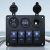 4 Gang Switch Panel Boat Switch Panel Waterproof With 3.1A Dual USB Port 12V Digital Voltmeter Cigarette Lighter Socket