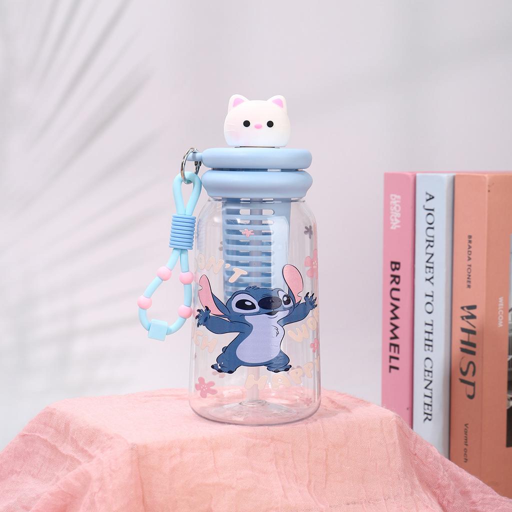 Water bottle new creative cartoon straw cup with tea partition high temperature resistant anti-drop plastic cup outdoor camping portable cup