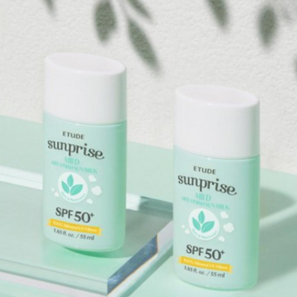 Etude Sunprise Mild Airy Finish Güneş Sütü SPF50+ PA++++ (55ml) – %100 Mineral Filtre, Yapışkan Olmayan Mat Bitiş