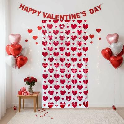 Heart Pattern Love Rain Curtain Hanging Self-adhesive Valentine's Day Party Backdrop Easy To Install Foldable Photo Booth Props