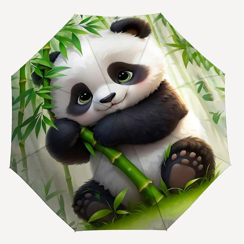1PC panda bambooAutomatic Open/Close Umbrella with Windproof, 8-Rib Sturdy Canopy, Durable Ribs, Fashionable Design1225A