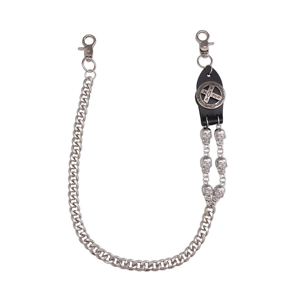 Punk Metal Skull Cross Pendant Belt Chain For Men And Women