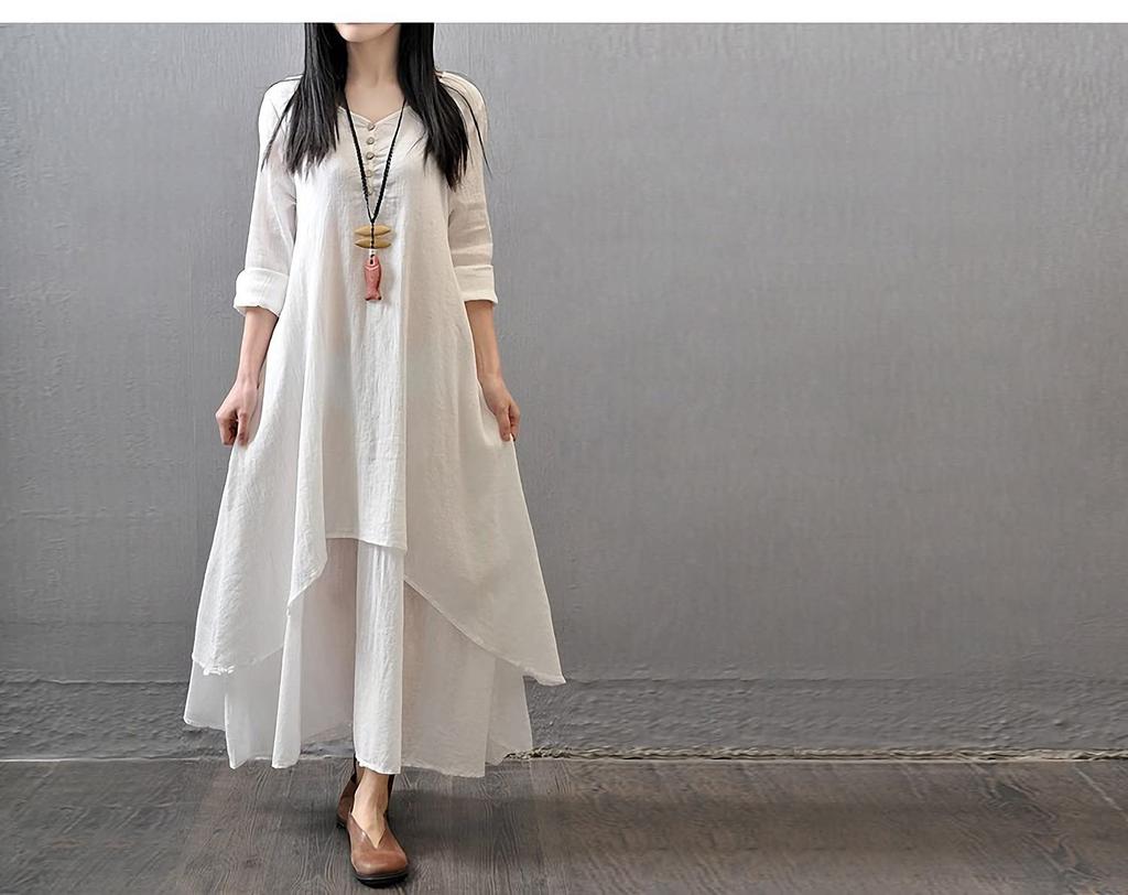 JINJUDUO Long Plus Loose Layered Maxi Long Size Women's Dress, Spring/Summer, Slimming, Size, Fit, Look, A-Line, Length, Sleeves, Linen-Like,