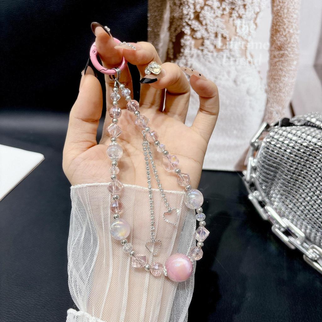 Luxury Crystal Four-Leaf Clover Phone Lanyard: Handmade Beaded Wrist Chain and Case Holder