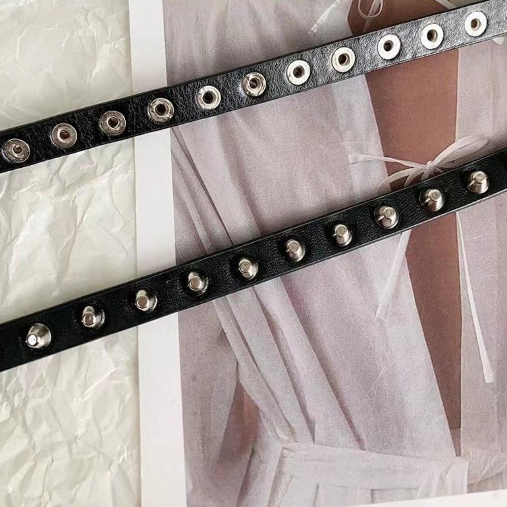 Thin Women's Rivet Belt Extra Long Dress Jeans Belt Vintage Leather Waist Belt  Streetwear