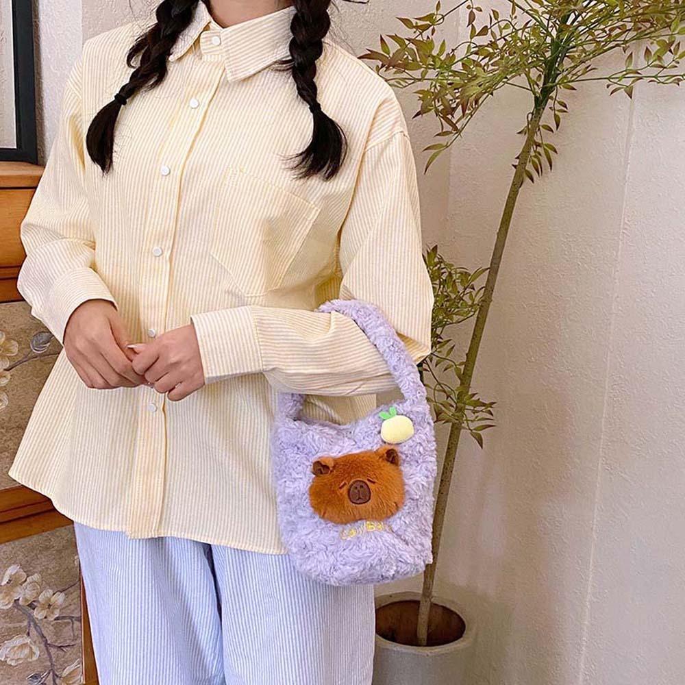 

Large Capacity Furry Handbag Plush Cartoon Storage Bag Shoulder Bag Capybara Bucket Bag Kids жовтий