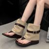 Fashion Retro Sandals Boots Women Summer Shoes Belt Buckle Flip-flops Versatile Wedge Heel Short Cool Boots Open-toe Flat Sandal Female