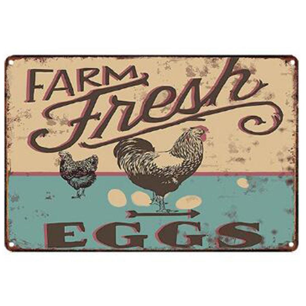 Mfoever Chicken Egg Shabby Chic Poste Tin Signs Metal Plate Farm Fresh Eggs Metal Tinplate Sign Poster xcm