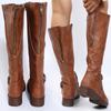 Botas de Cuero para Mujer Primavera y Otoño Botas de Tacón Bajo con Cremallera Botas Wind Knight Botas Altas para Mujer