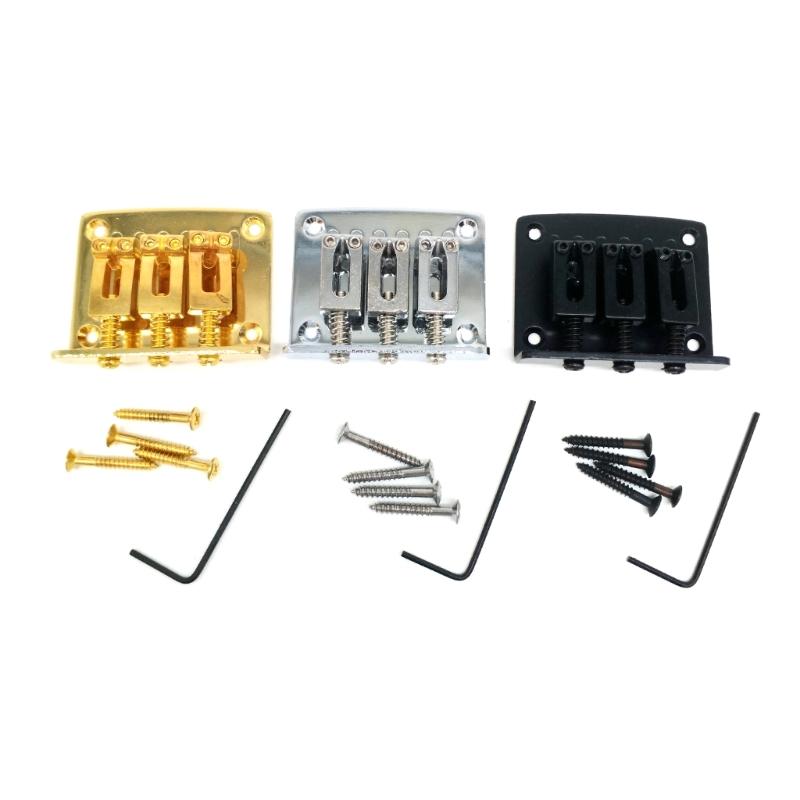 3-String Guitar Bridge with Screws & Wrench Fixed Top Load Guitar Tailpiece Guitar Fixed Bridge Hardtail Saddle Bridge
