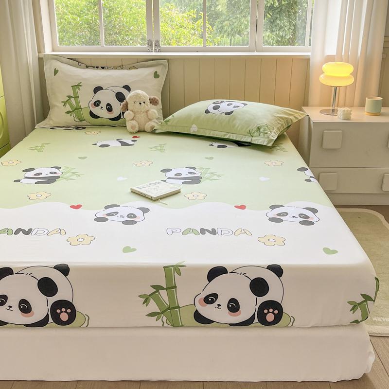 Kawaii Cartoon Panda Fitted Sheet,Bamboo Floral Wild Animals Bed Sheet Set Cotton Bed Cover With Deep Pocket For Child Kids Room