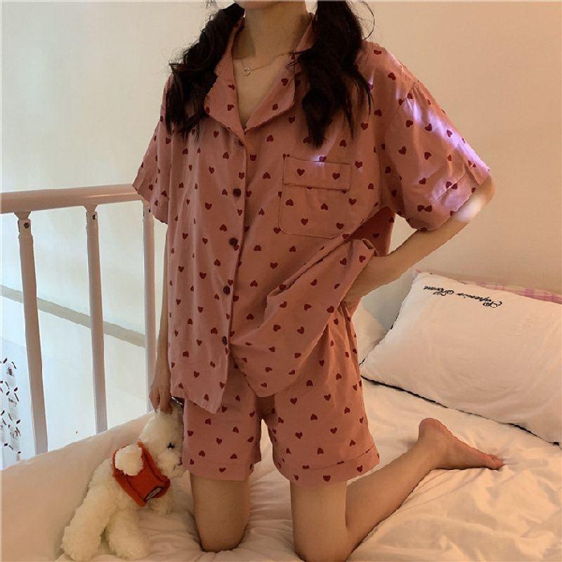 Short Sleeve Shorts Love Pajama Set Short Sleeve Shorts Heart Pajamas Suit