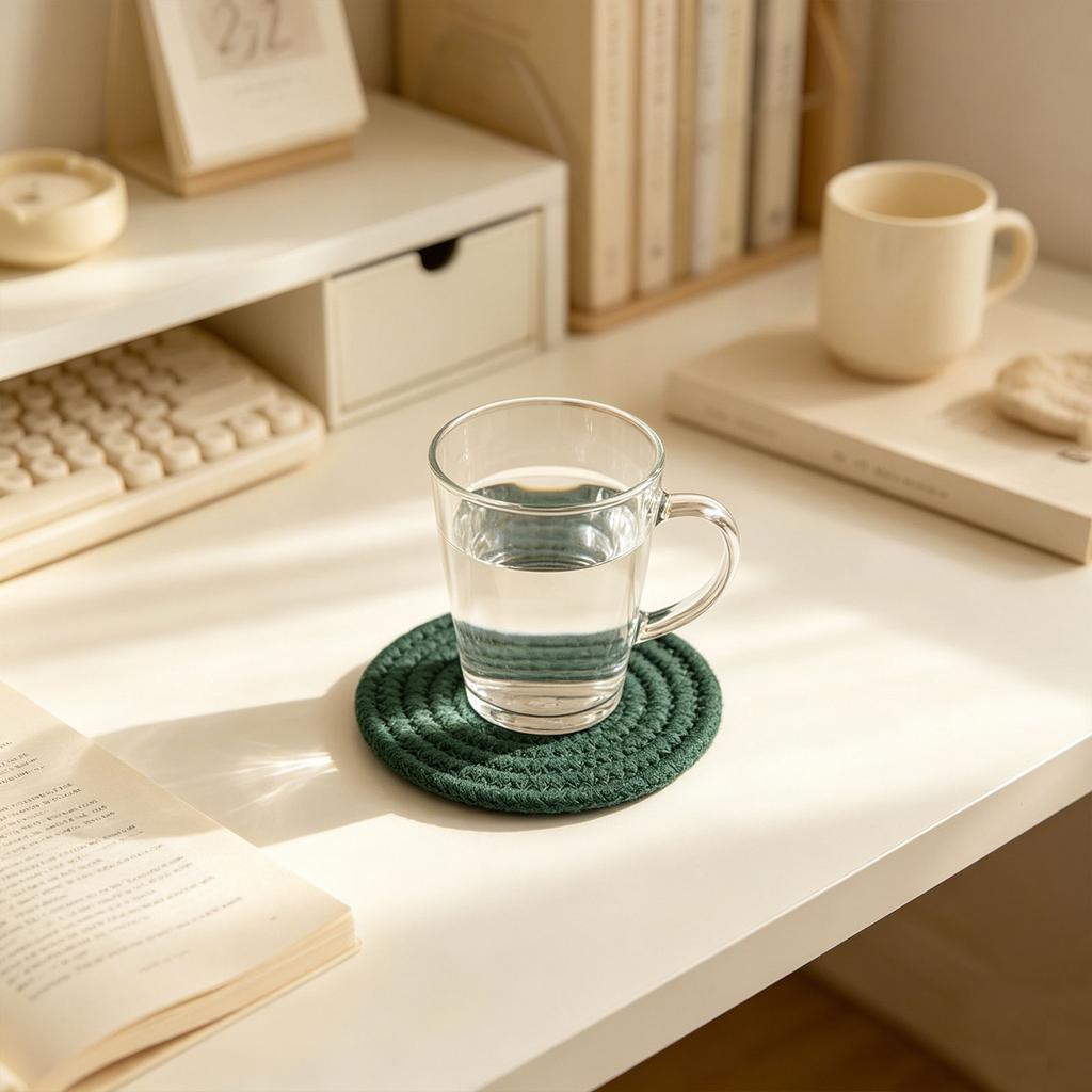 8-Pack Round Cotton Rope - 4.6 Inch Absorbent Placemats with Stand, Heat To 210°F, Desk
