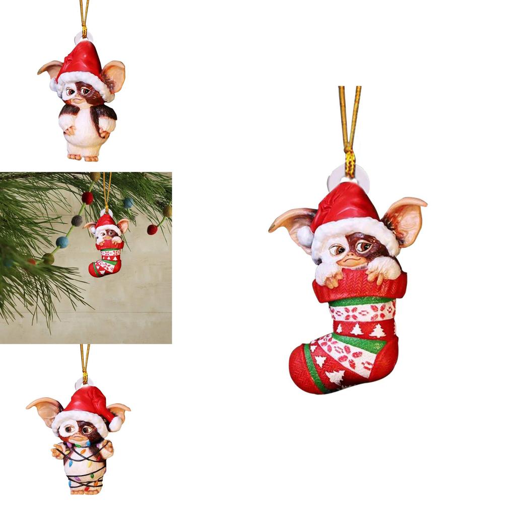 Merry Christmas Gremlins Gizmo Acrylic Santa Hat Pendant Xmas Tree Decor