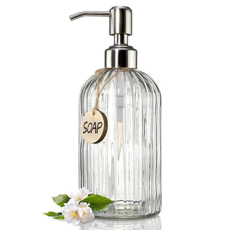 

450ml Glass Soap Dispenser with Stainless Steel Stainless Pump Refillable Liquid Soap Pump for Bathroom Kitchen | Liquid Soap Dispensers