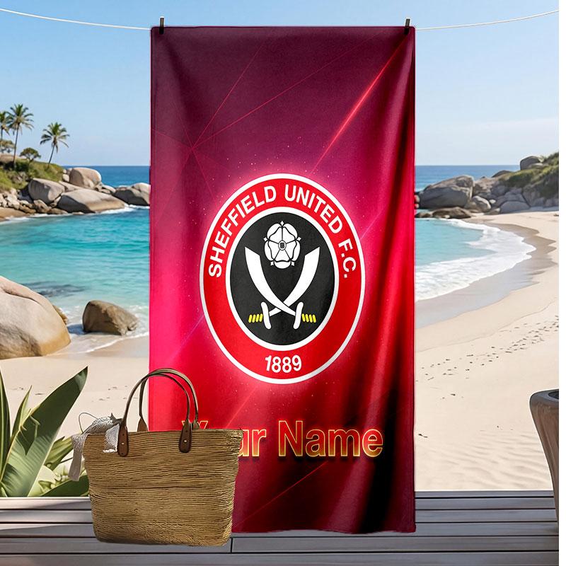 Sheffield United FC Personalized Printed Beach Towel Soccer Logo Support Custom Name Text Absorbent Towel For Sport Travel Special Gift
