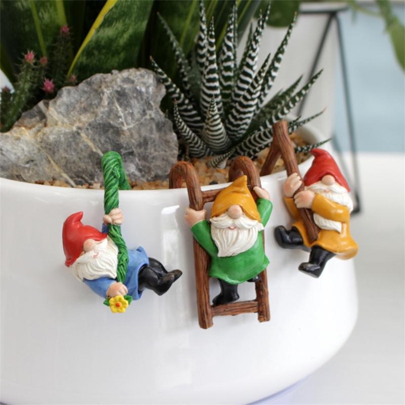 3PCS Flower Pots Ornaments Cartoon Gnome Resin Figurines Decoration Gift Flower Pots Decors for Home School Office