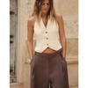 Summer New Product Women's Clothes Decorated Row Button Linen Blended Silm Elegant Hanging Collar Vest Jacket 2010842