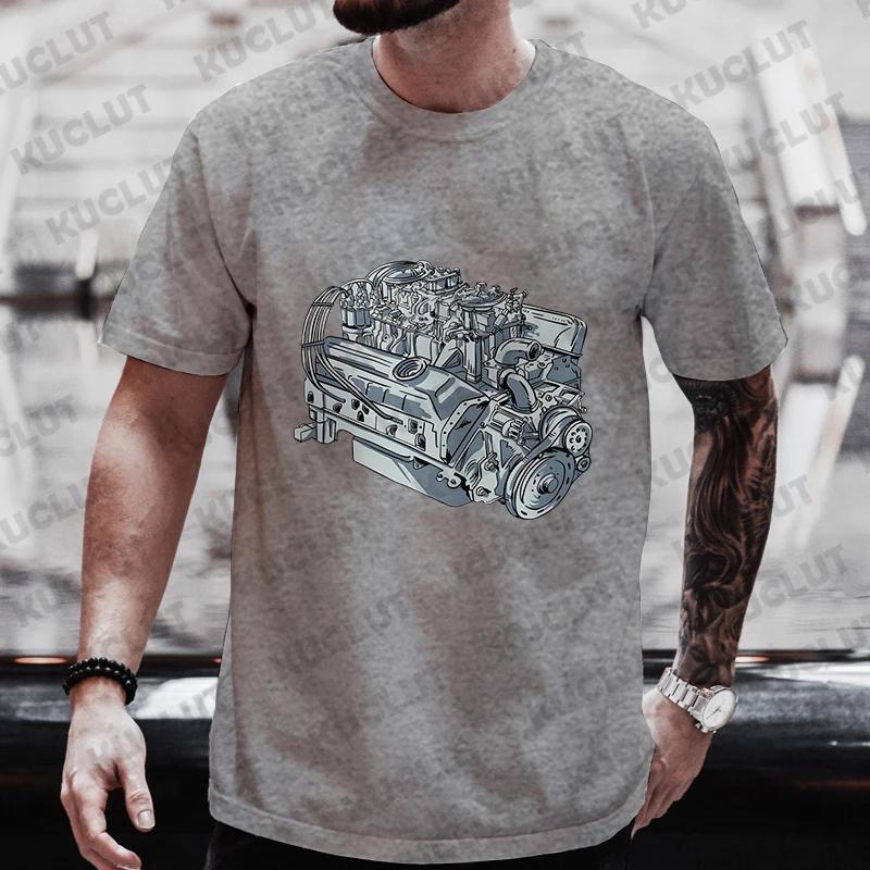 Men's T-shirts Tops Realistic Car Engine Design Funny Tshirt for Men Casual Tee T-Shirt Fashion Short Sleeve Tee Shirt Clothing